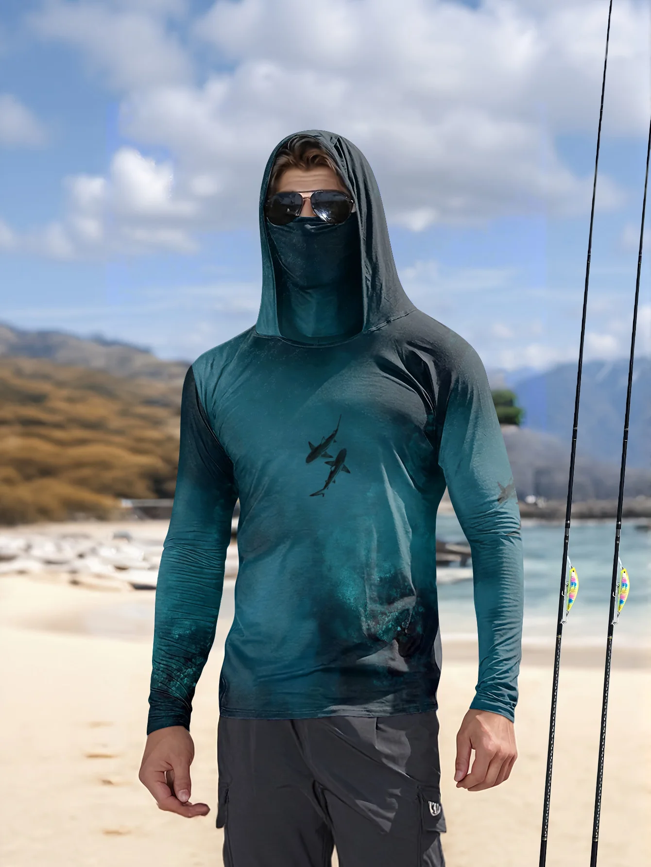 UPF50+ 남성용 낚시 후드티, 내장형 마스크 포함, - Fishing Mask Sun Protection 리뷰 및 가격